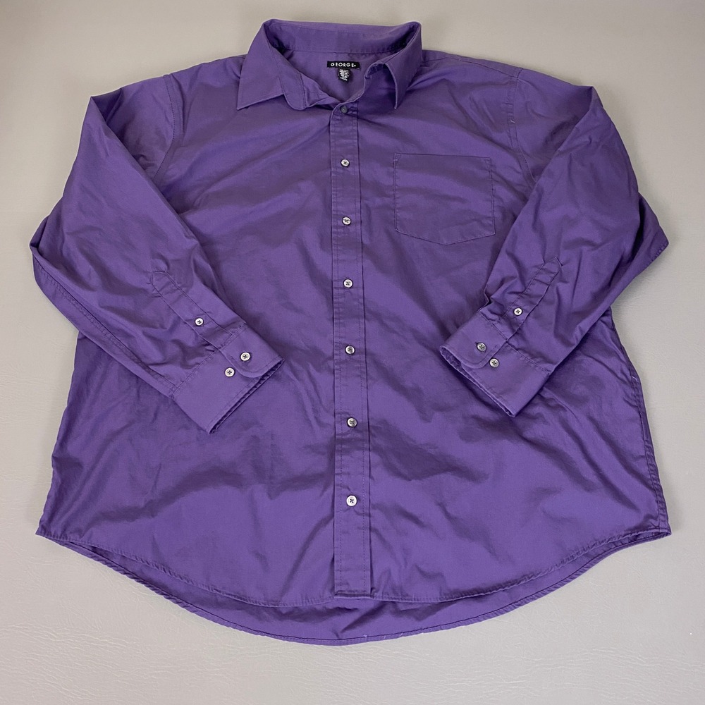 George Button Down Shirt Men's Size 2XL Long Sleeve Plum Purple Cotton Blend